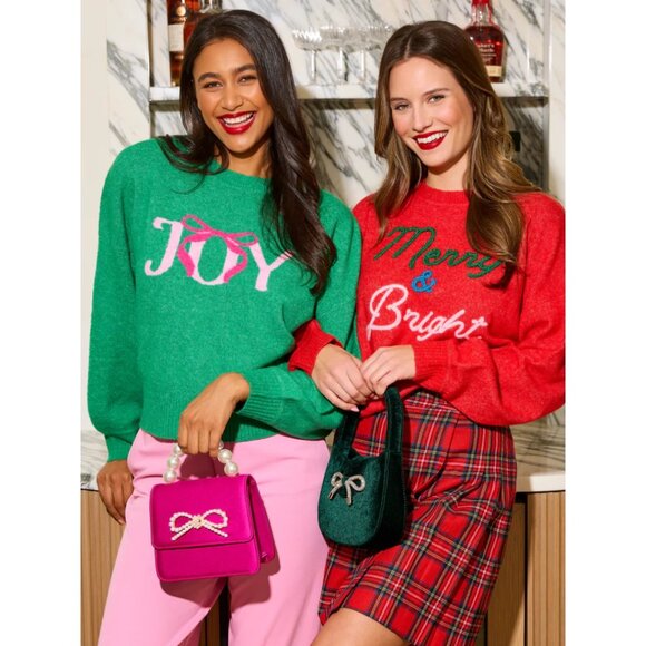 NWT Shiraleah Joy Sweater Size Small, Green Holiday Pullover with Pink Bow - Picture 8 of 12